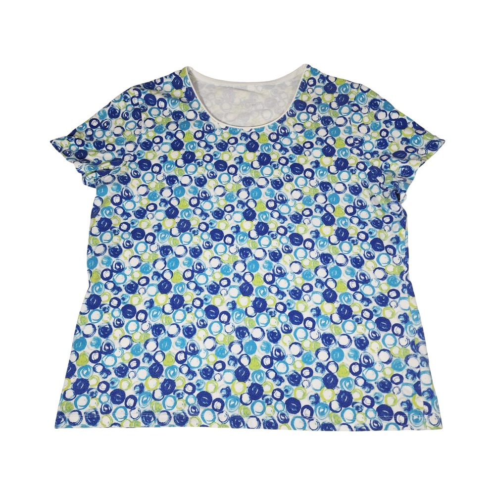 Croft & Barrow Womens Large Blue Green Circle Print Short Sleeve Crew Neck Tee